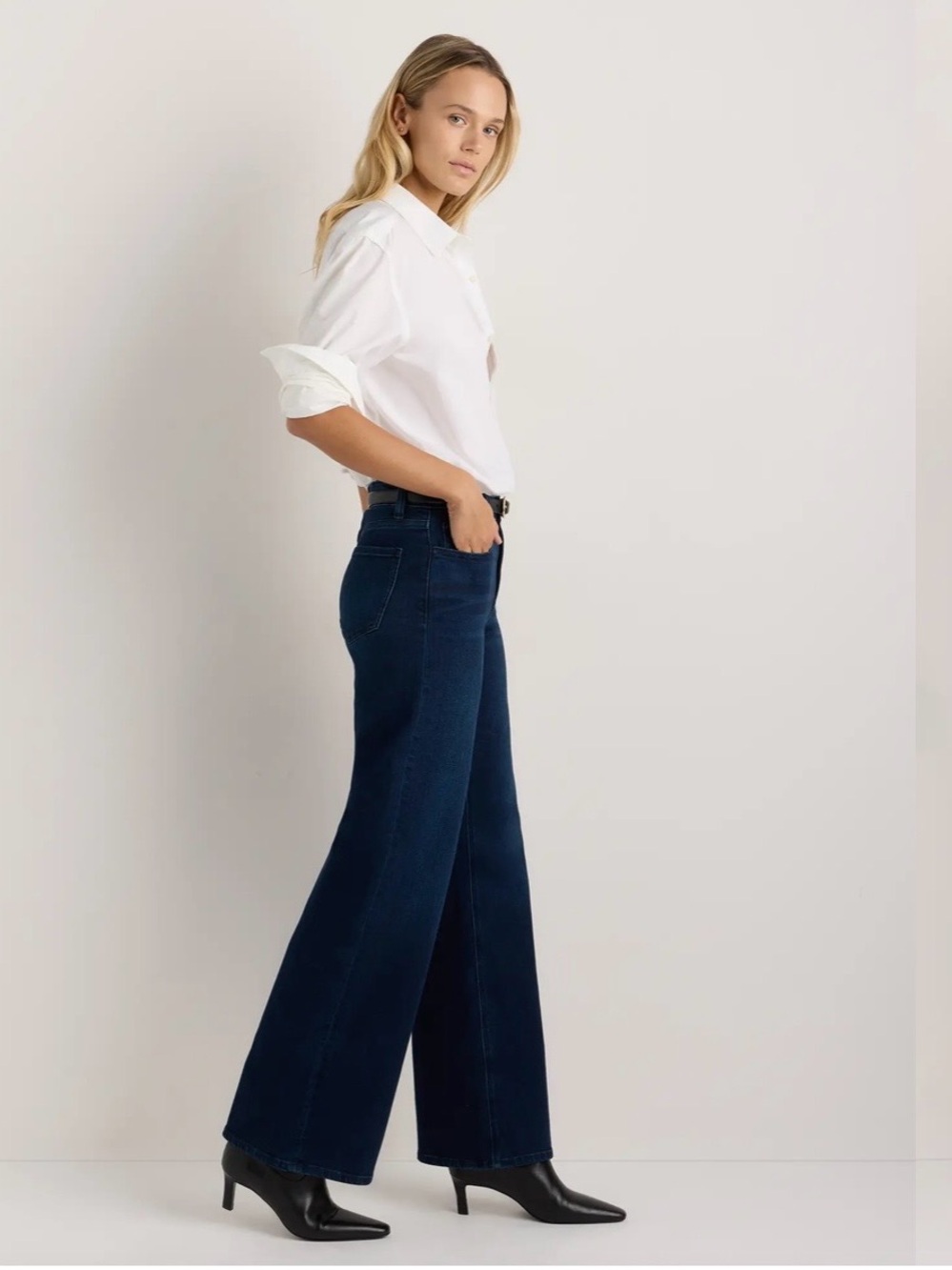 Quince Bella Stretch Wide Leg Jean Deep Sea Blue Womens Size 29/32 - Picture 13 of 13
